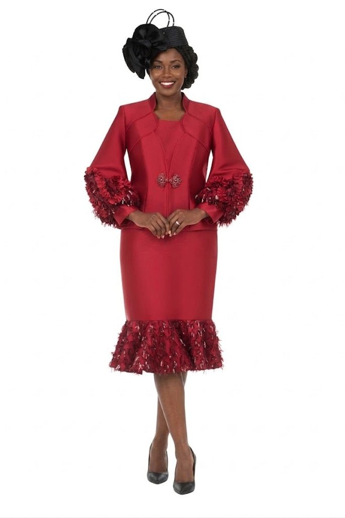 Silky Twill Sequin-Fringe 3pc Skirt Suit-Plus - Especially Yours