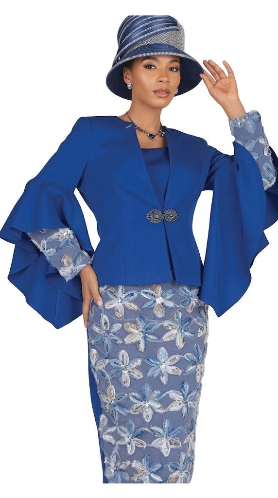 Elegant Three-Piece Floral Skirt Suit with Ruffle Sleeve Jacket & Cami - Especially Yours
