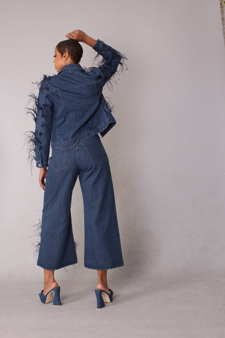 Feather Trim Wide Leg Jeans - 82304 - Especially Yours