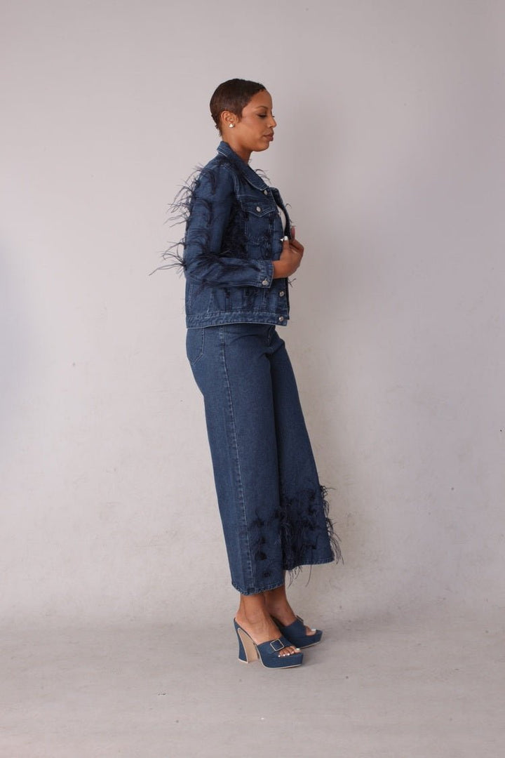 Feather Trim Wide Leg Jeans - 82304 - Especially Yours
