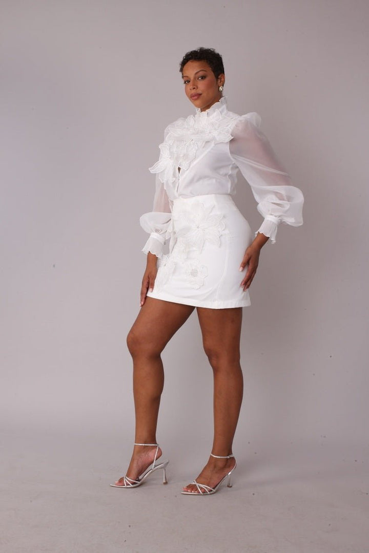 Floral Embroidered Skirt White Cocktail Skirt - 82683 - Especially Yours