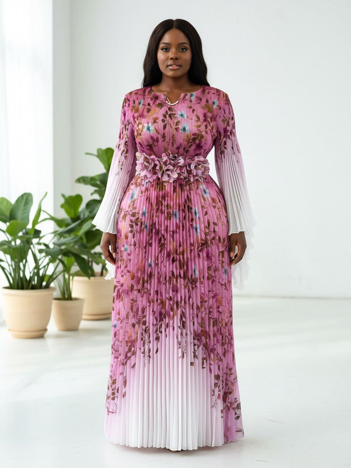 Floral Pleated Maxi Dress with Statement Waist - 83002 - Especially Yours