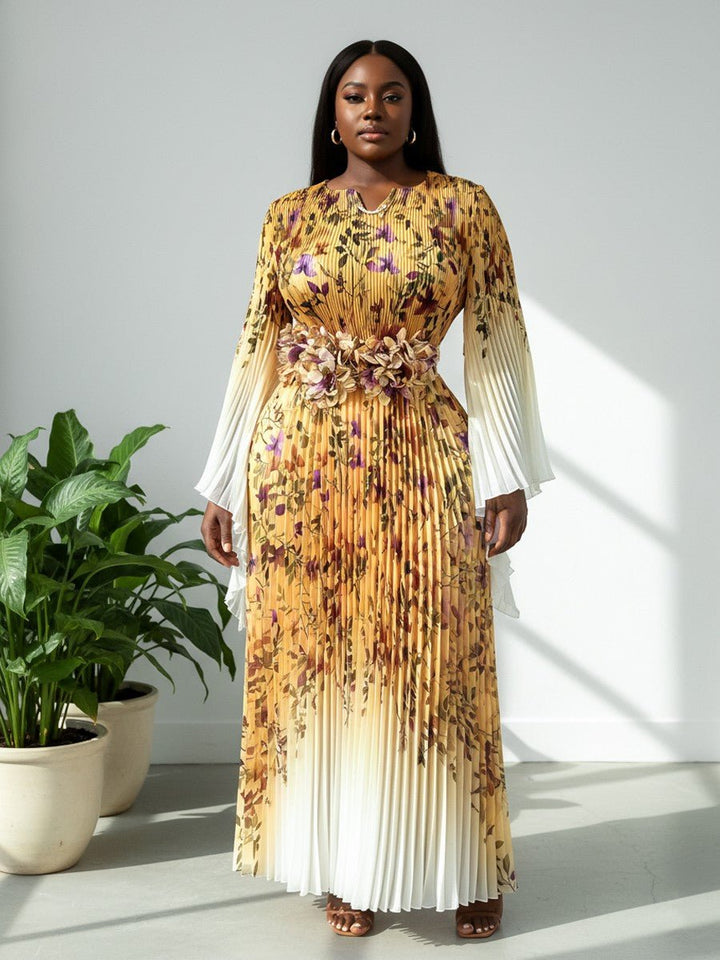 Floral Pleated Maxi Dress with Statement Waist - 83002 - Especially Yours