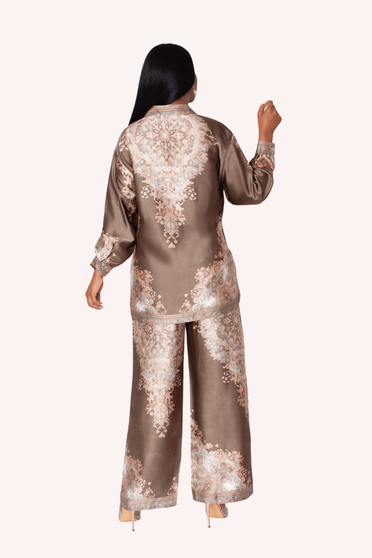 Baroque Print Satin Pant Set - 82895 - Especially Yours
