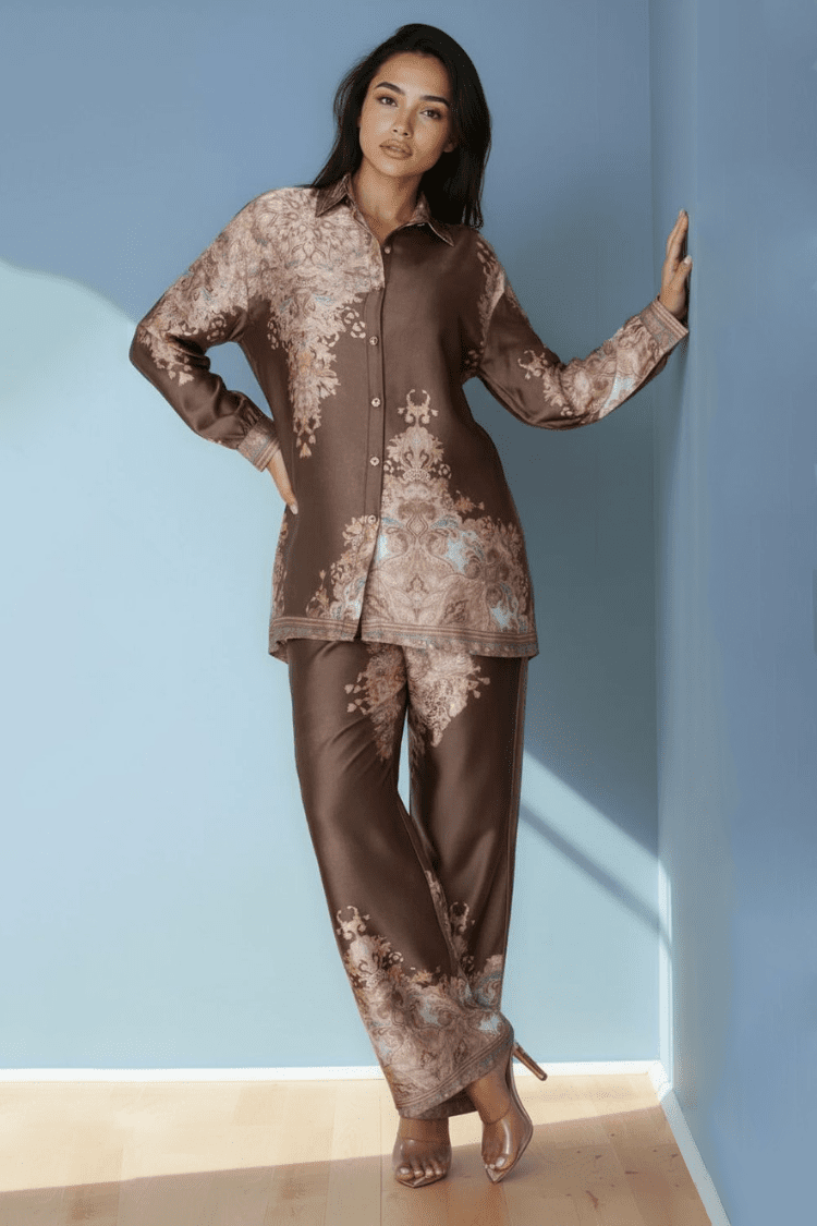 Baroque Print Satin Pant Set - 82895 - Especially Yours