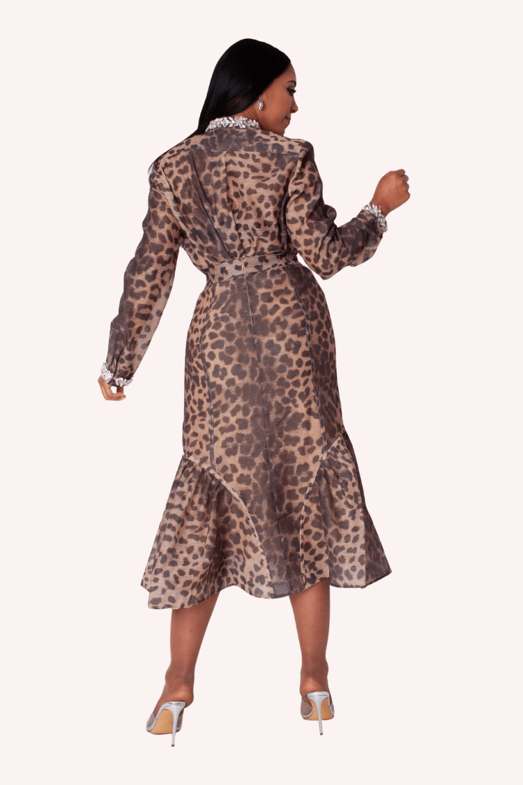 Leopard Print Ruffle Skirt Set with Crystal Trim - 82906 - Especially Yours