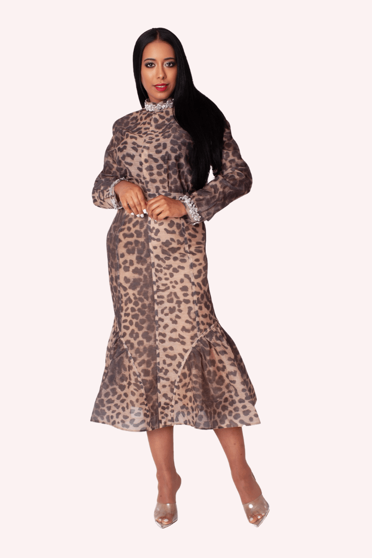 Leopard Print Ruffle Skirt Set with Crystal Trim - 82906 - Especially Yours