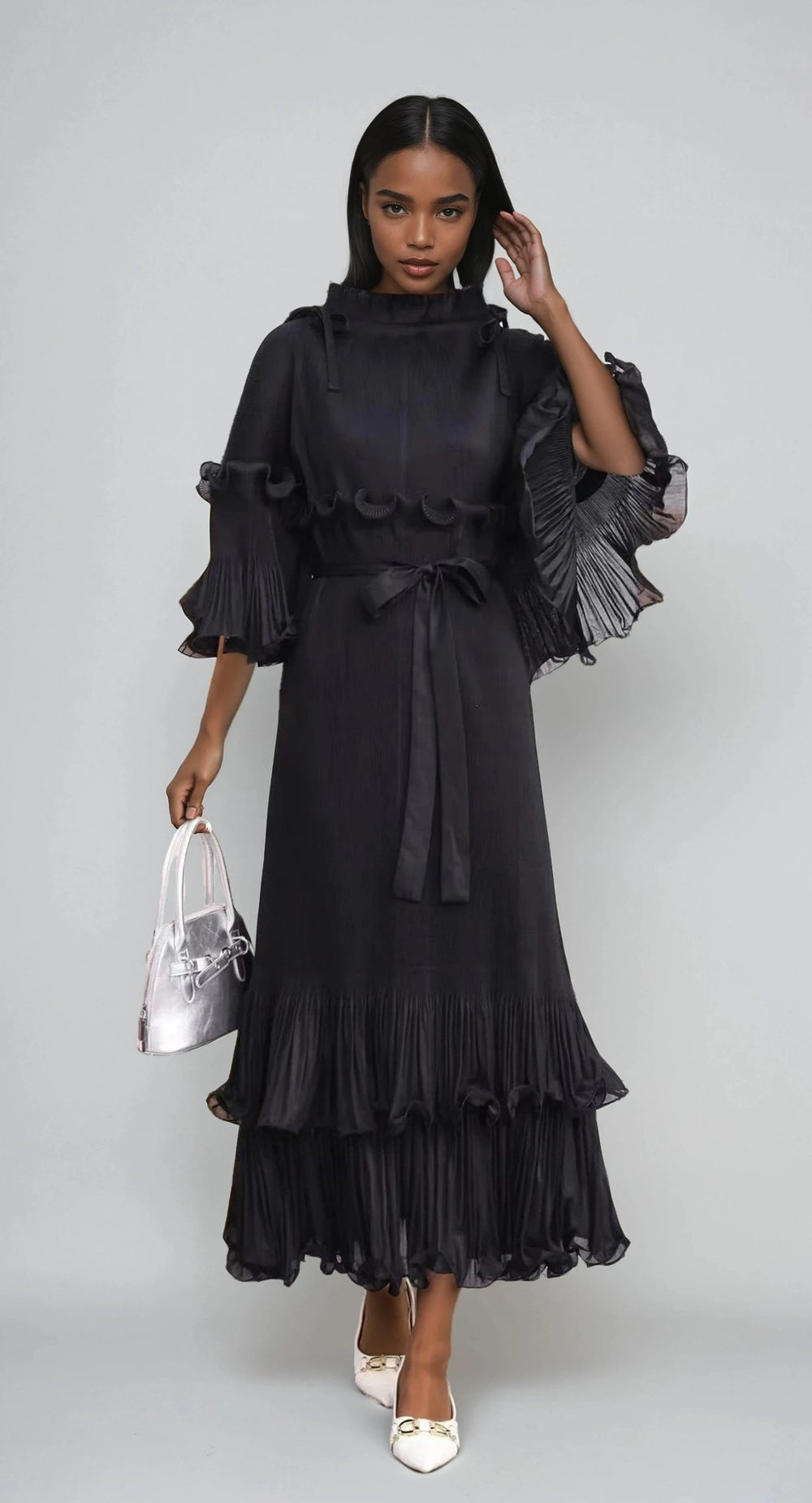 Pleated Ruffle Sleeve Maxi Dress - 82949 - Especially Yours