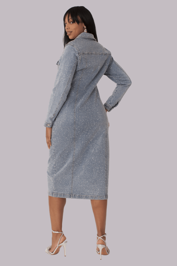 Rhinestone Denim Midi Dress - 82388 - Especially Yours