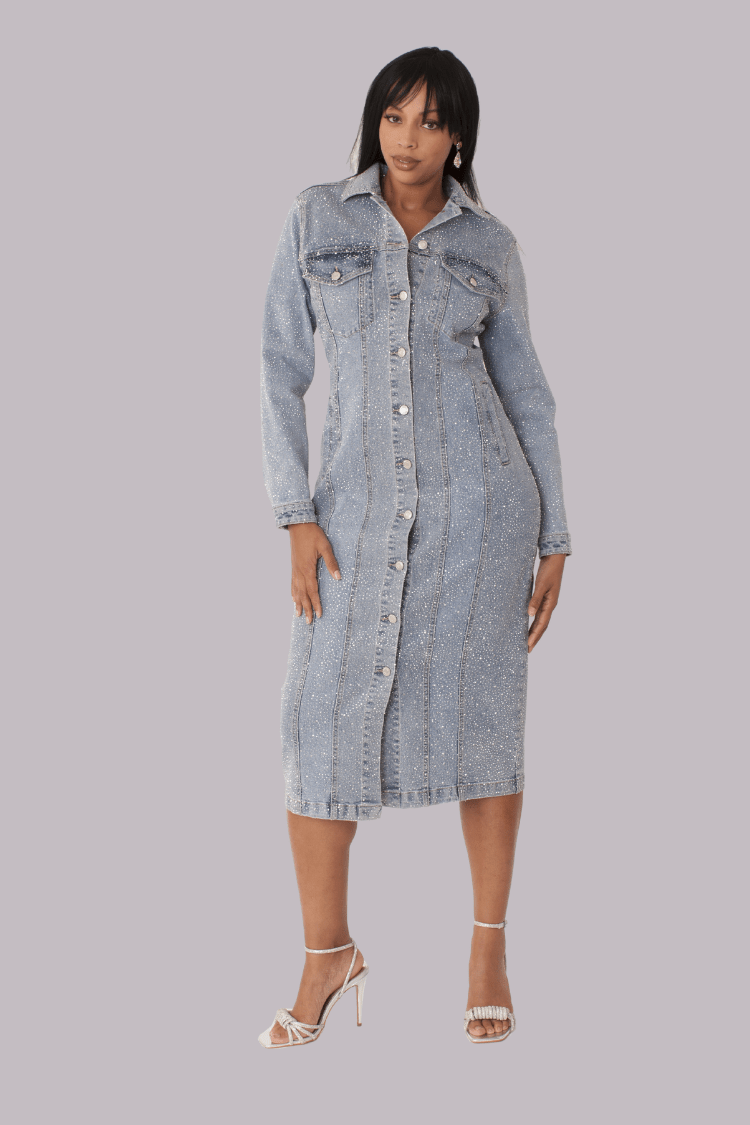 Rhinestone Denim Midi Dress - 82388 - Especially Yours