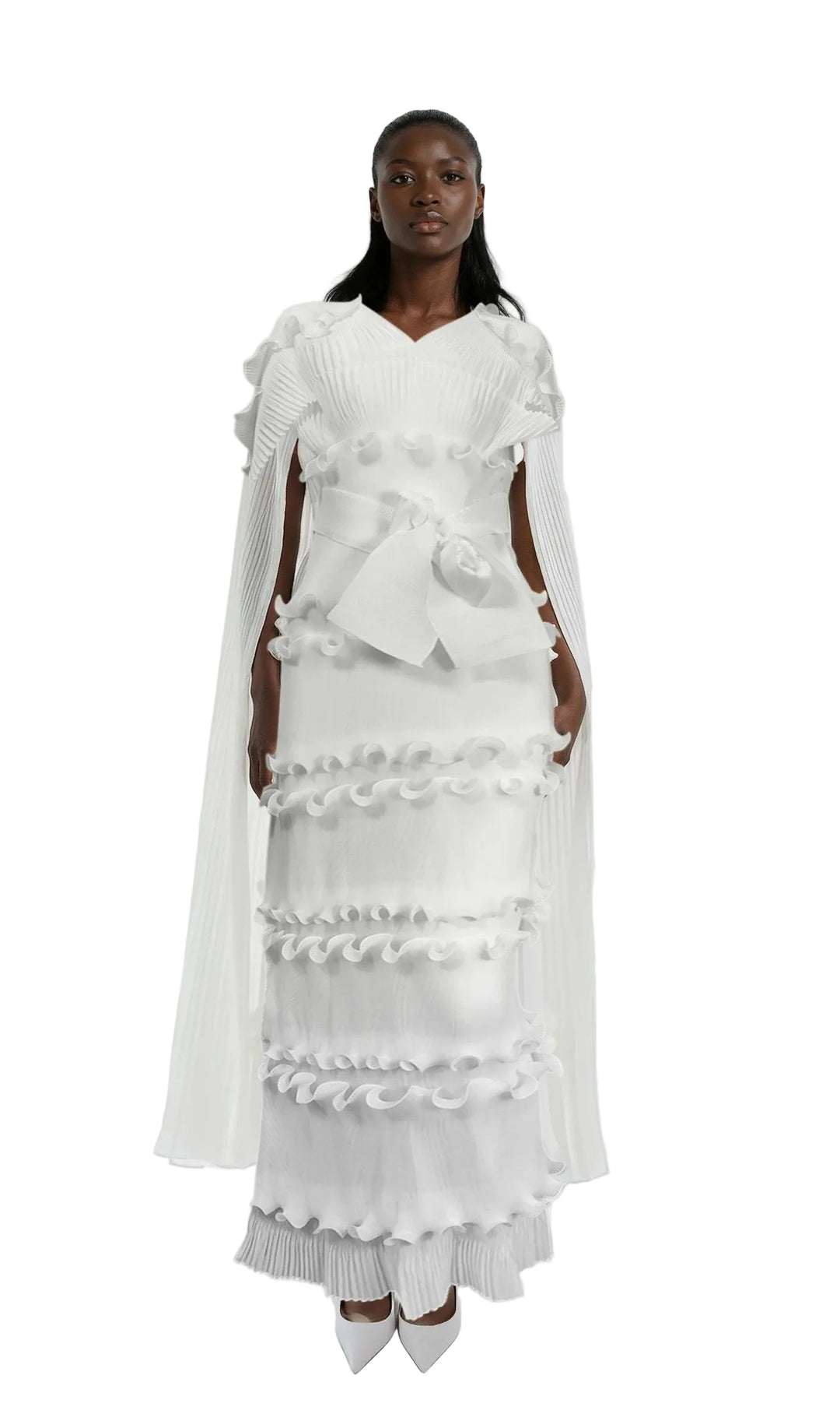 pleated maxi dress with scarf Sonia Pleated Scarf detail Maxi Dress