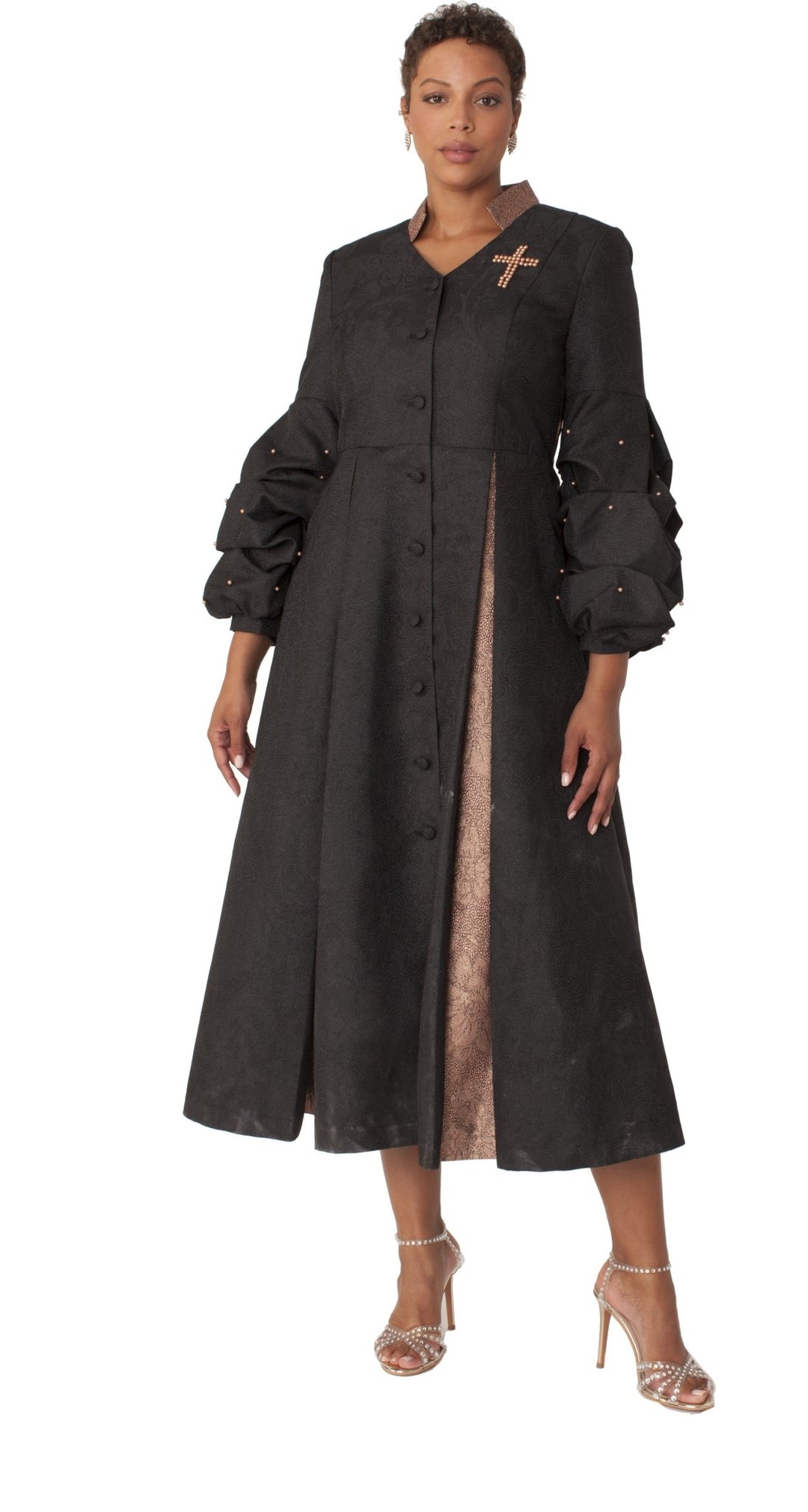 Formal Dress Robe with Puff Sleeves with Pearl Cross Accent - 4850 - Especially Yours