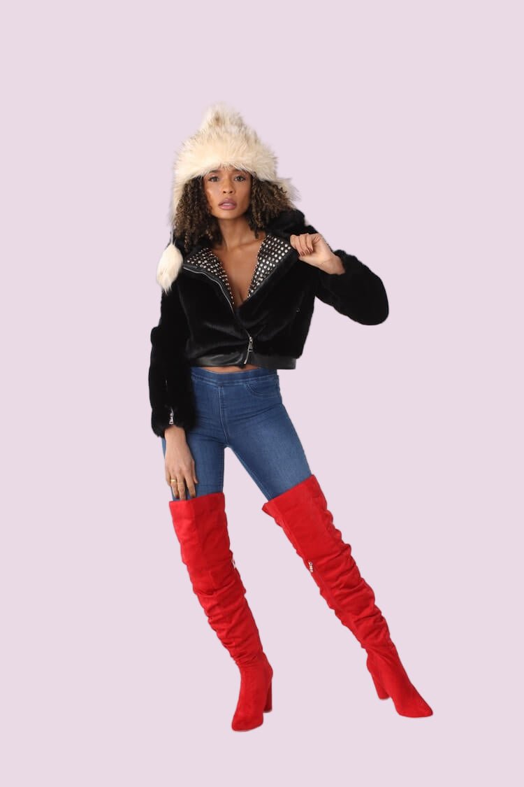 Fur Jacket with Studded Lapel - 82083 - Especially Yours