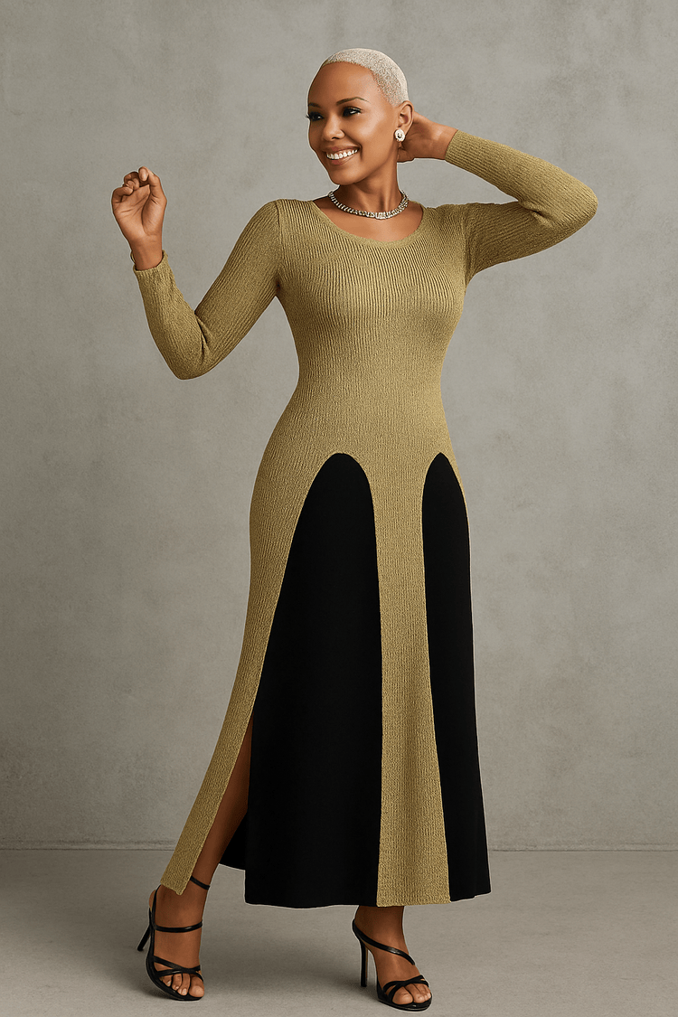 Two-Piece Long Knit Dress with Sheer Overlay- 5165 - Especially Yours GOLD/BLACK / 22 Two-Piece Long Knit Dress with Sheer Overlay- 5165 - Especially Yours GOLD/BLACK / 22