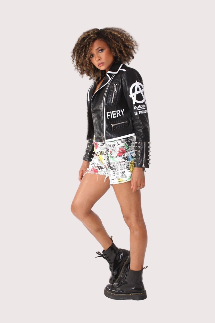 Graffiti - Print Distressed Denim Shorts - 81904 - Especially Yours