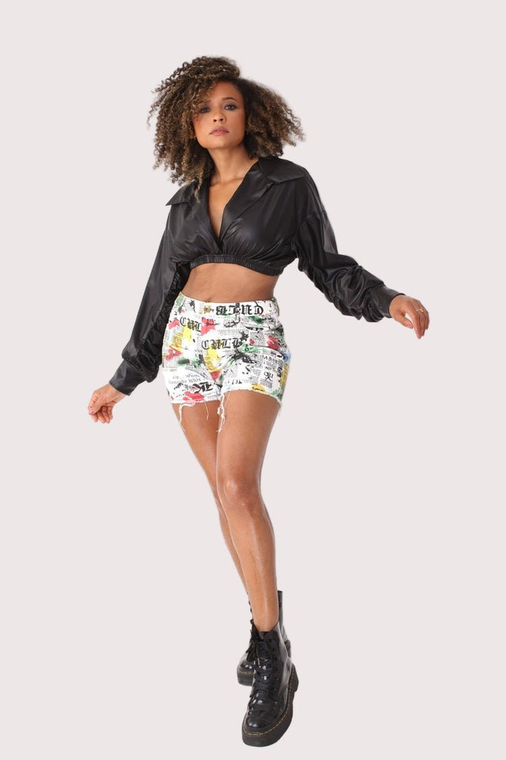 Graffiti - Print Distressed Denim Shorts - 81904 - Especially Yours