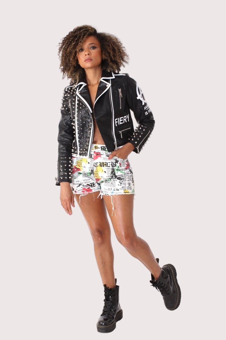 Graffiti - Print Distressed Denim Shorts - 81904 - Especially Yours