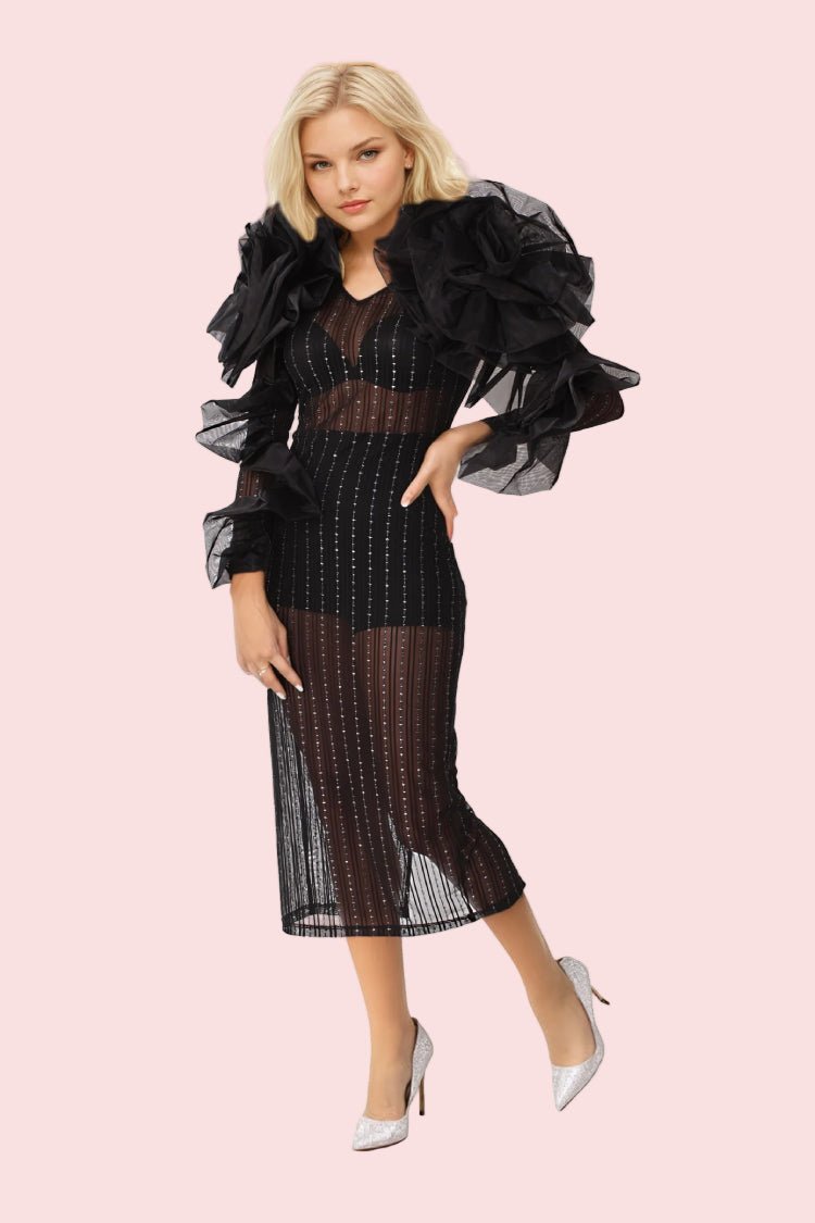 Sheer Ruffled Midi Dress - 82185 - Especially Yours