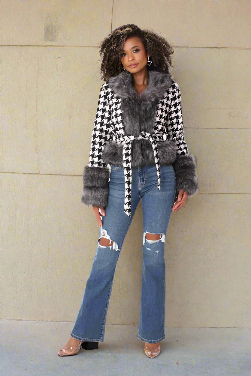 Houndstooth Belted Jacket - 82074 - Especially Yours