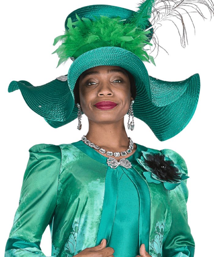 Elegant Elite Champagne H6166 - GN Green Women's Church Hat Embellished - Especially Yours