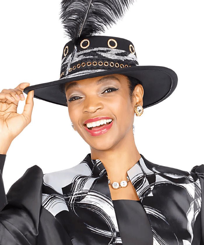 Elegant Black Elite Champagne H6171 - BK Women's Church Hat Feather Accents - Especially Yours