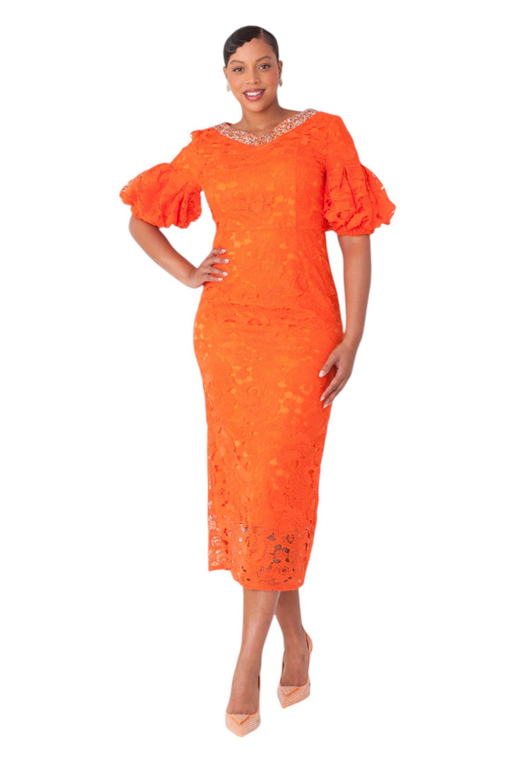 Lacy Dress with Puff Sleeves and Sparkling Neckline - 4888 - Especially Yours