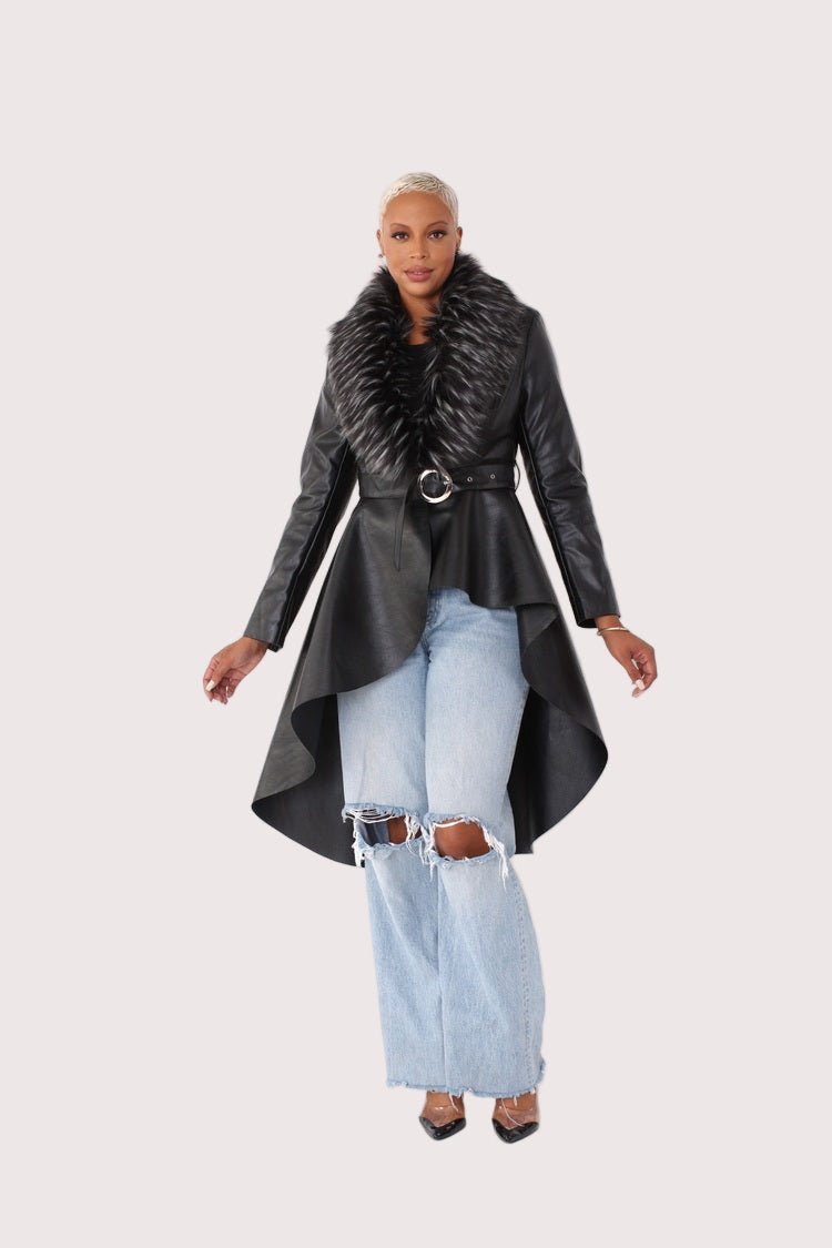 Leather Coat with Fur Collar - 82054 - Especially Yours