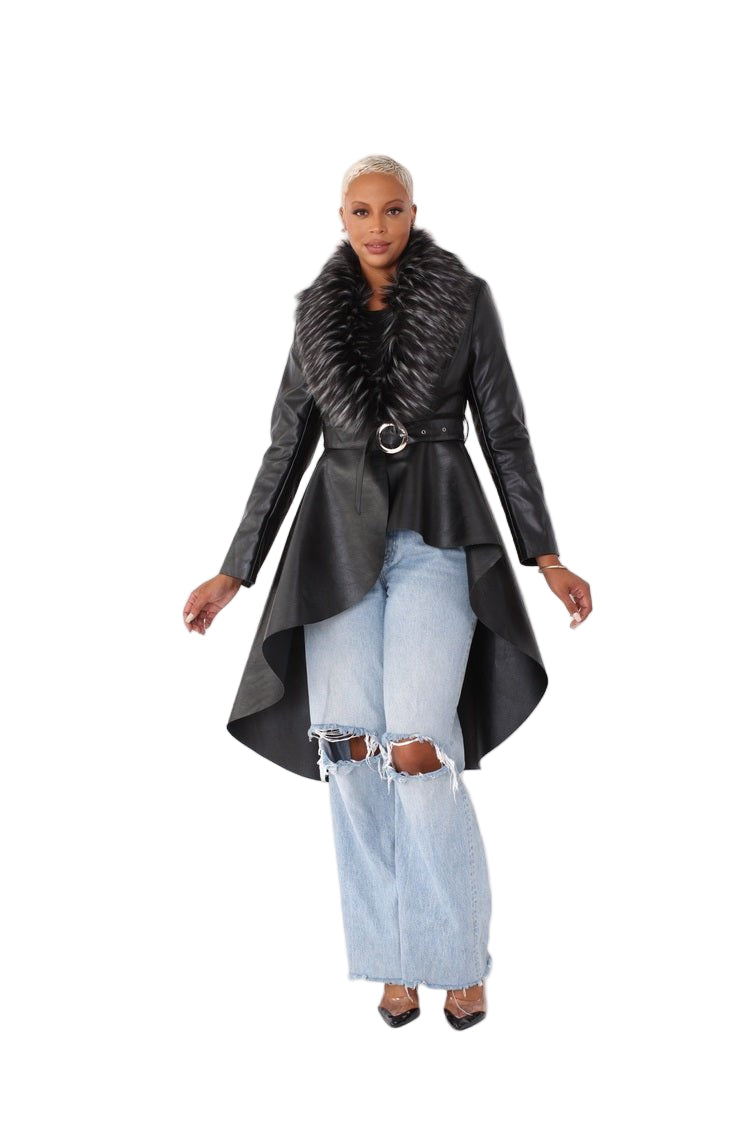 Leather Coat with Fur Collar - 82054 - Especially Yours