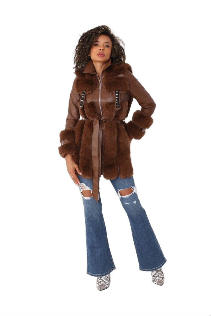 Leather and Fur Trim Jacket - 82158 - Especially Yours