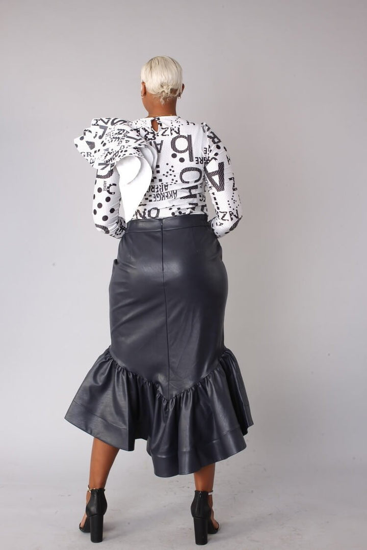Leather Ruffle Midi Skirt - 81916 - Especially Yours