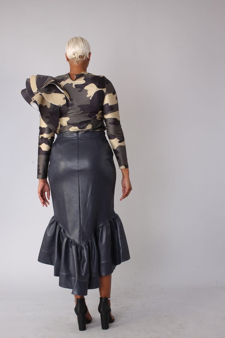 Leather Ruffle Midi Skirt - 81916 - Especially Yours