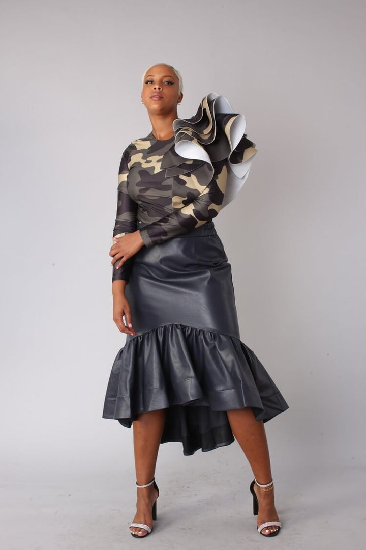 Leather Ruffle Midi Skirt - 81916 - Especially Yours