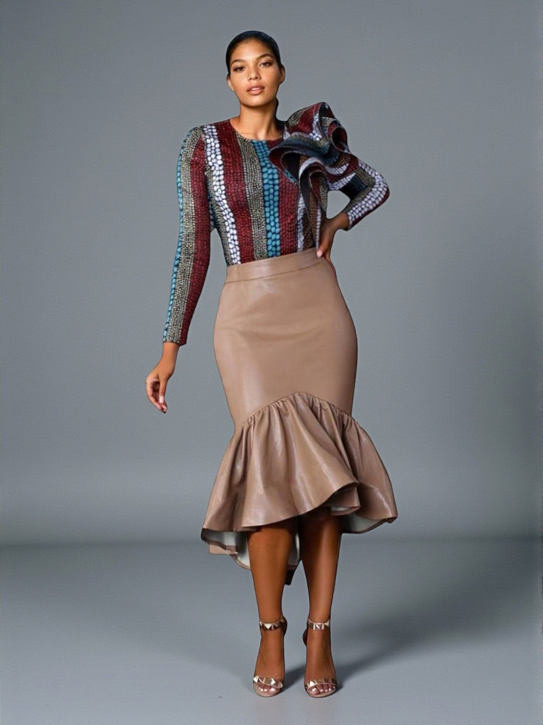 Leather Ruffle Midi Skirt - 81916 - Especially Yours