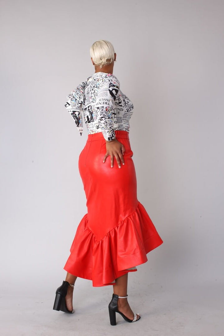 Leather Ruffle Midi Skirt - 81916 - Especially Yours