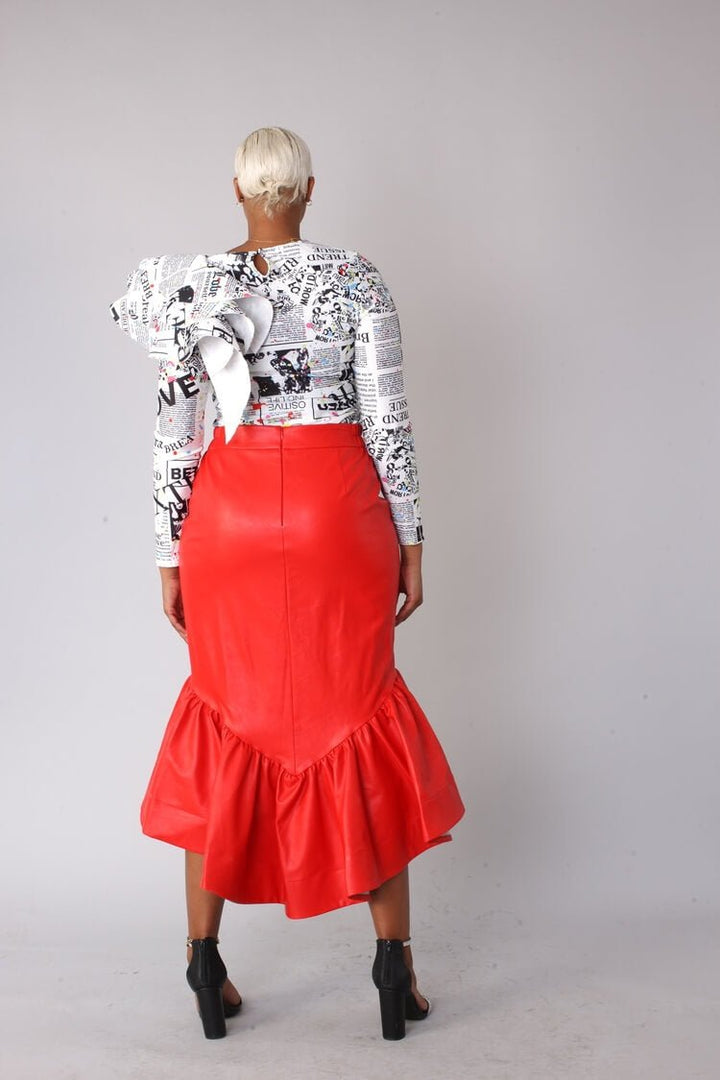 Leather Ruffle Midi Skirt - 81916 - Especially Yours