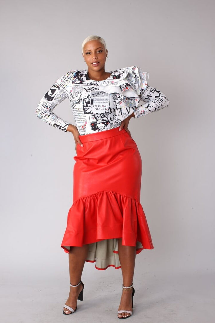 Leather Ruffle Midi Skirt - 81916 - Especially Yours