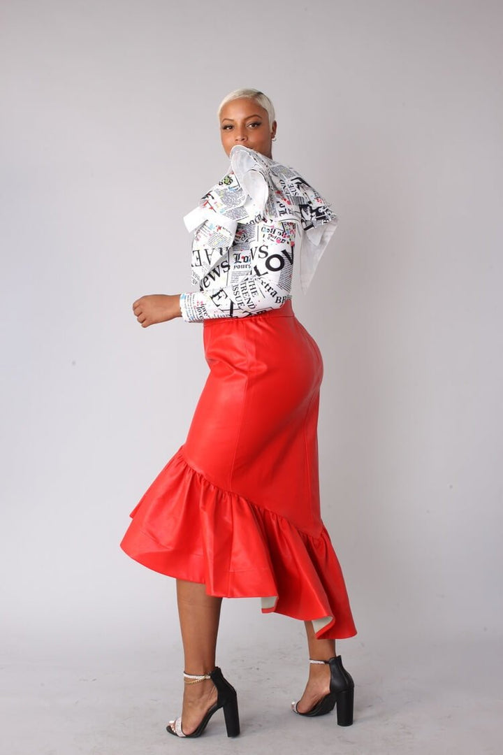 Leather Ruffle Midi Skirt - 81916 - Especially Yours
