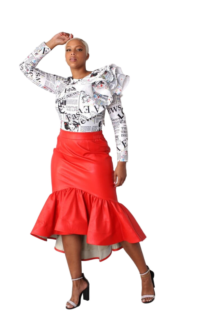 Leather Ruffle Midi Skirt - 81916 - Especially Yours