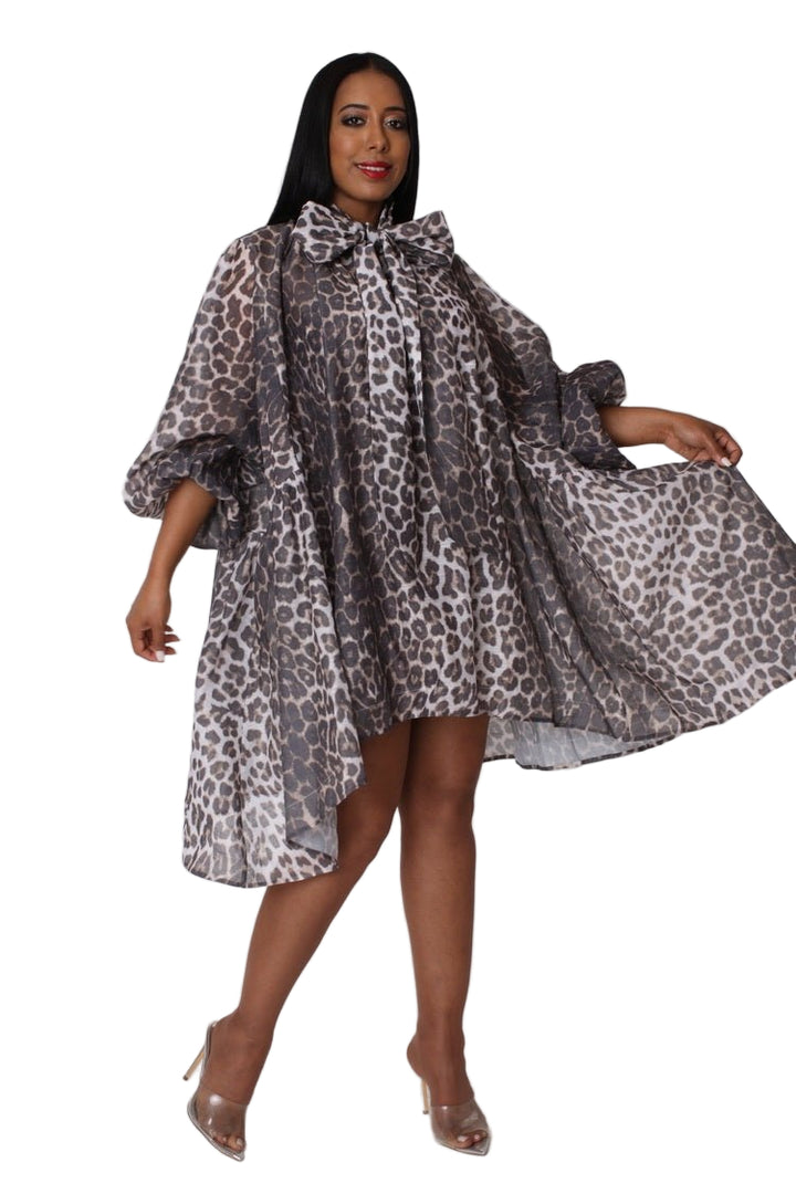 Leopard Print Organza Bow Dress - 82752 - Especially Yours