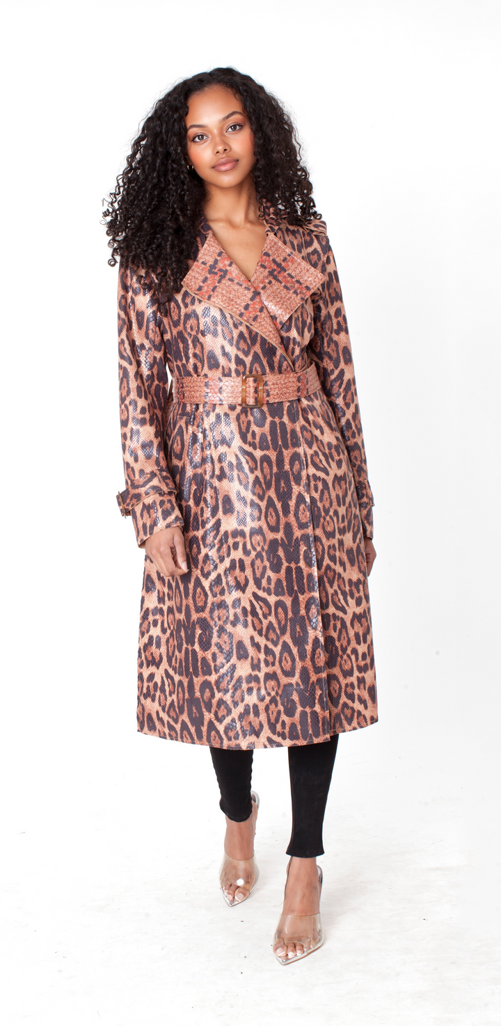 Leopard Print Belted Trench Coat – 83041