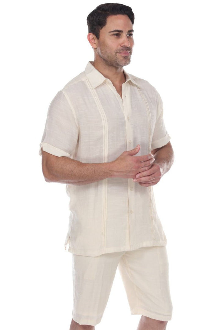 Men's Beachwear Button Down Short Sleeve Shirt with Pintuck Pleats - Especially Yours