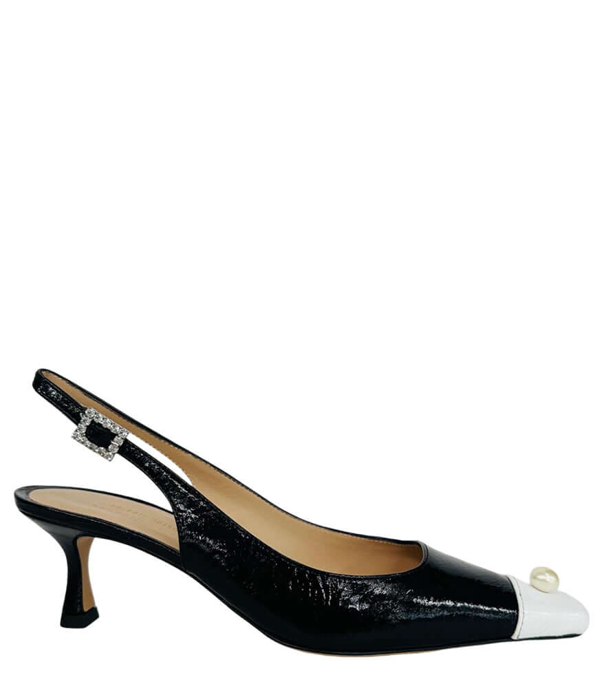 Black/White Sling Back Kitten Heel With Pearl - Especially Yours
