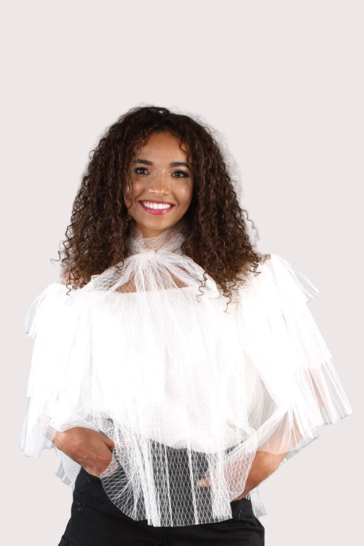 Elegant White Mesh Blouse - 81504 - Especially Yours