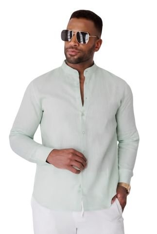 Men's 100% Linen Mandarin Collar Long Sleeve Shirt - Especially Yours