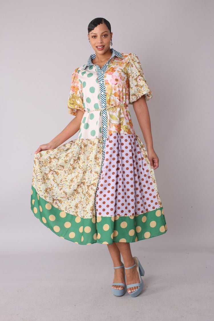 Mixed Print Midi Dress - 82472 - Especially Yours