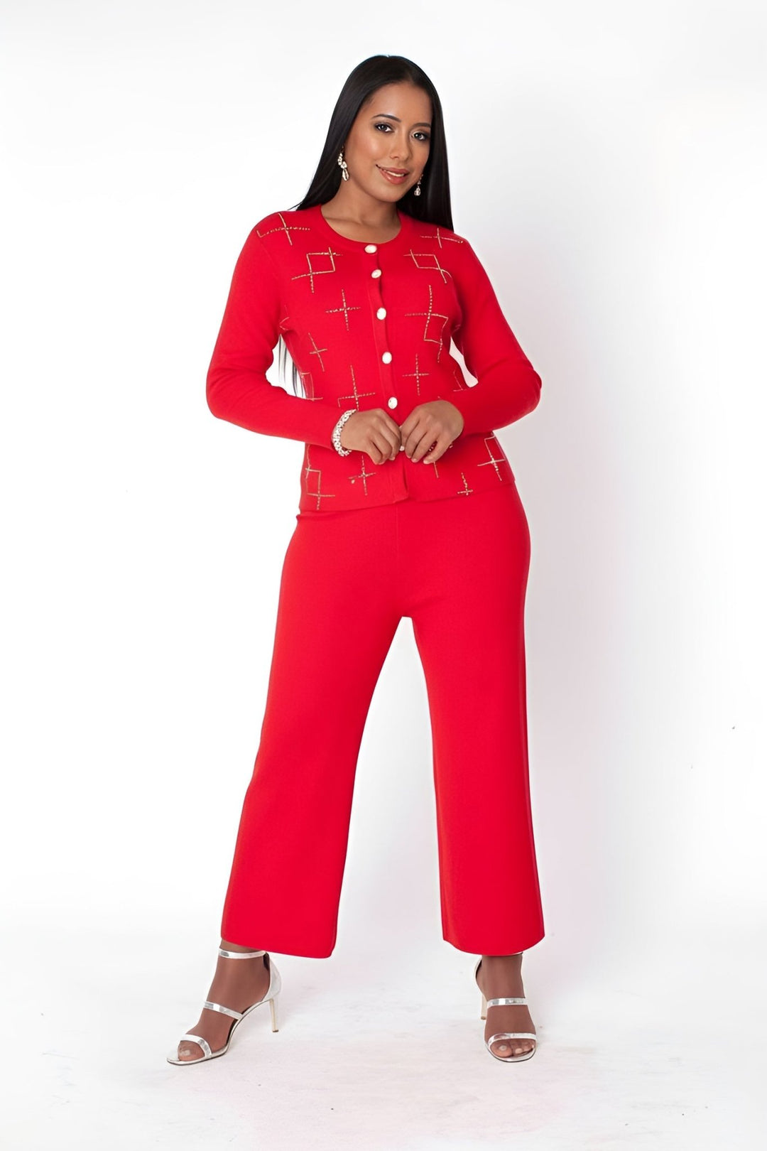 Modern 3 - Piece Knit Set with Rhinestone Detail - 82896 - Especially Yours