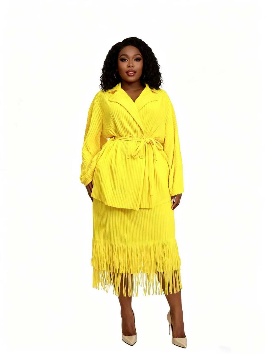 Modern Pleat Fringe Skirt Suit - 83022 - Especially Yours