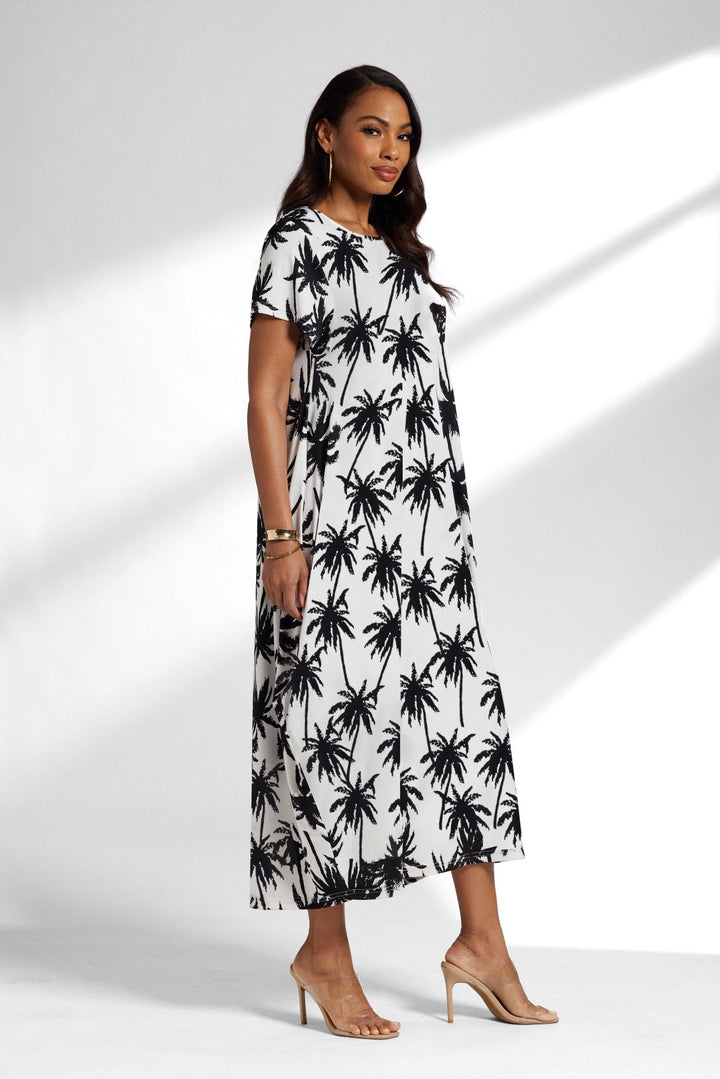 modest maxi dress palm print