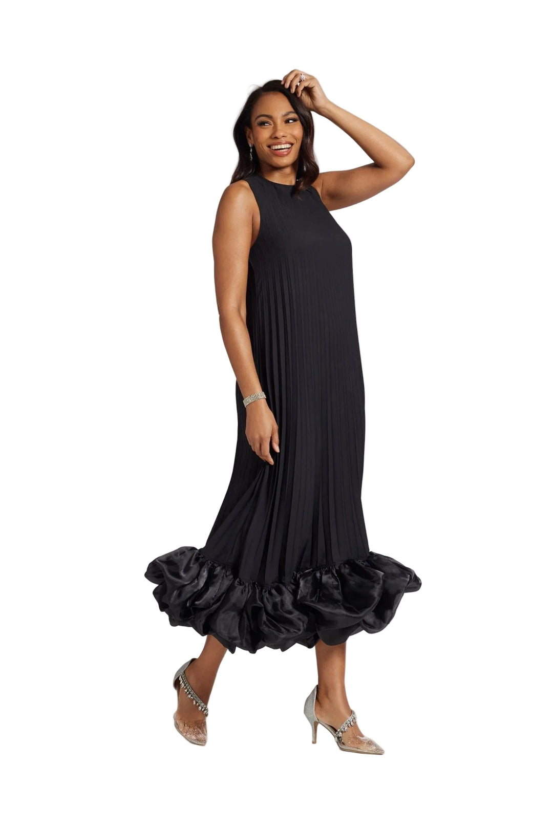 Pleats 'N' Ruffles Maxi Dress | Studio EY Black U0237 / S Pleats 'N' Ruffles Maxi Dress | Studio EY Black U0237 / S