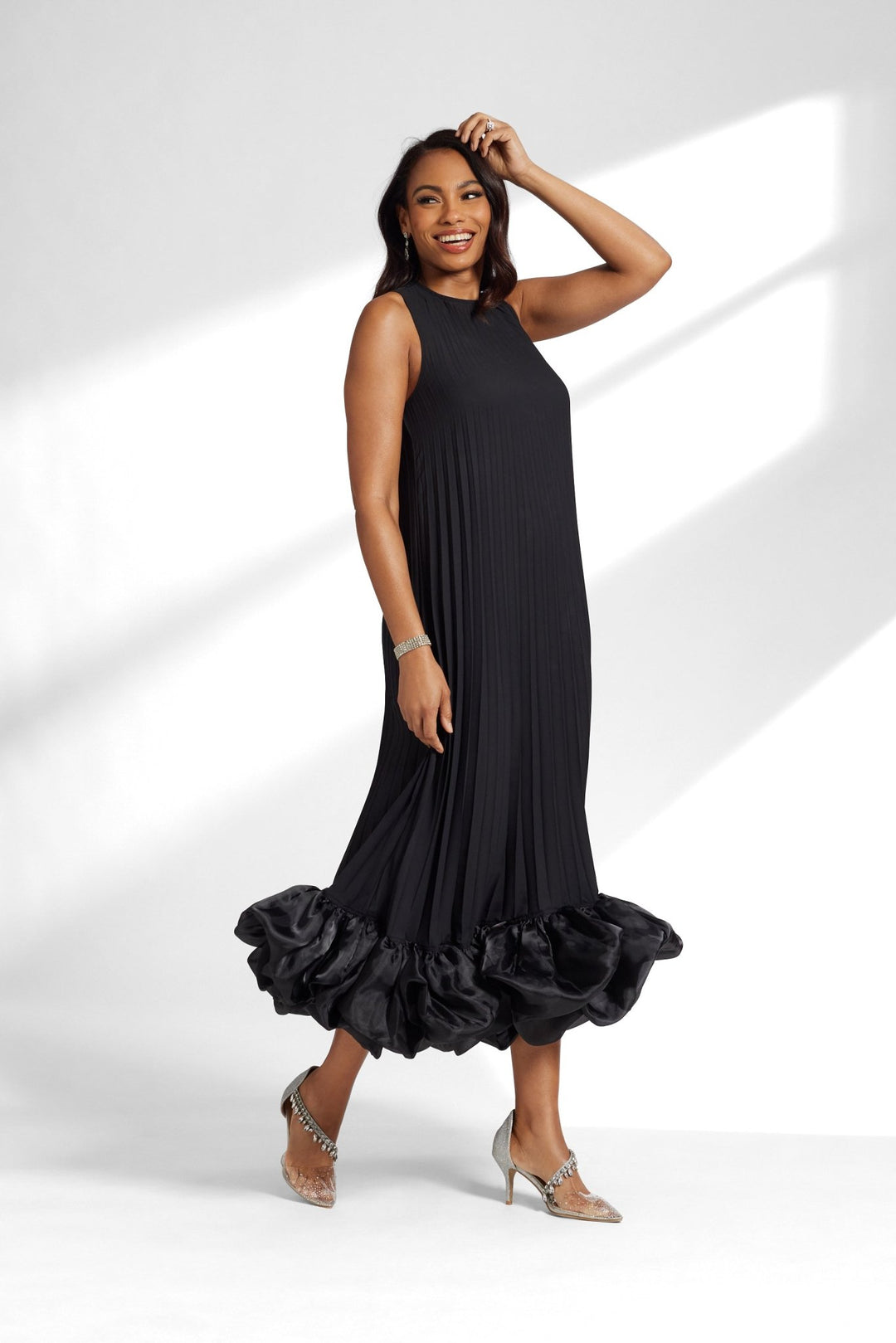 modest maxi dress pleated design